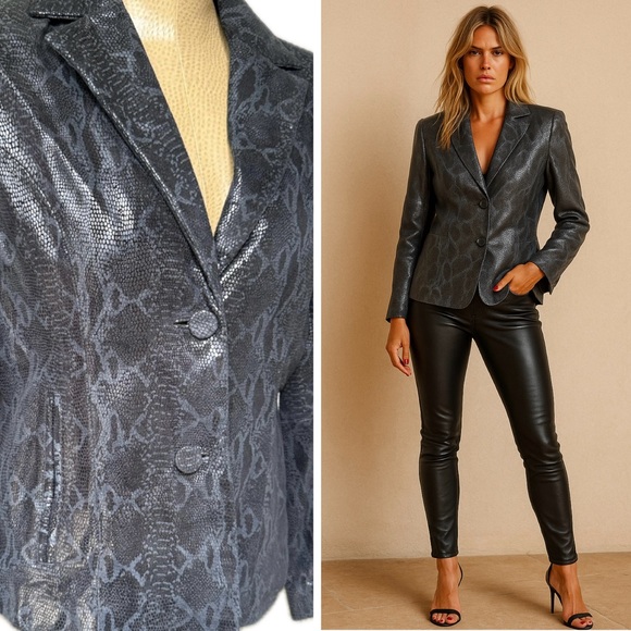 Pelle Studio Snakeskin Leather Blazer Jacket – Black/Gray/Charcoal Women's L - Picture 1 of 12